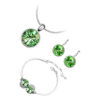 18K White Gold Coated Jewellery Set Pendant Necklace Earrings and Cuff Bracelet with Round Stones - Peridot Green