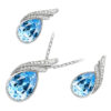 18K White Gold Coated Jewellery Set Pendant Necklace and Earrings with Inlay Crystal 2 Bands Graced with White Stones Water Drop Shaped - Turquoise Blue