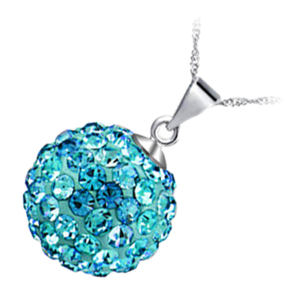 Jewellery Set 925 Sterling Silver Coated Pendant Necklace and Earrings Adorned with Sparkling Crystal Balls - Aquamarine Sea Blue