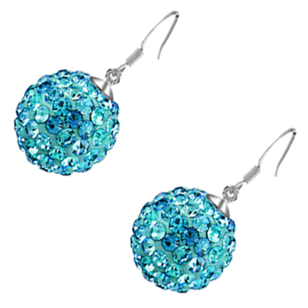 Jewellery Set 925 Sterling Silver Coated Pendant Necklace and Earrings Adorned with Sparkling Crystal Balls - Aquamarine Sea Blue
