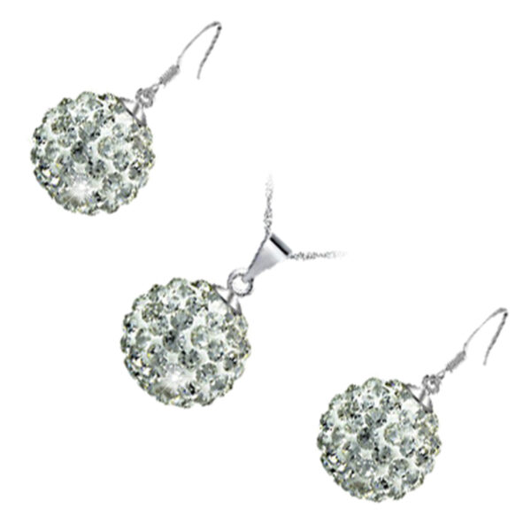 Jewellery Set 925 Sterling Silver Coated Pendant Necklace and Earrings Adorned with Sparkling Crystal Balls - Diamond Clear