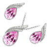 18K White Gold Coated Jewellery Set Pendant Necklace and Earrings with Inlay Crystal 2 Bands Graced with White Stones Water Drop Shaped - Sapphire Pink