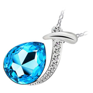 Jewellery Set 925 Sterling Silver Coated Pendant Necklace and Earrings with Water Drop Sparkling Crystal Under Band Paved with Stones - Turquoise Blue