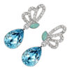 Jewellery Set 925 Sterling Silver Coated Pendant Necklace and Earrings with Teardrop Crystal and Butterfly Adorned with White Stones - Turquoise Blue