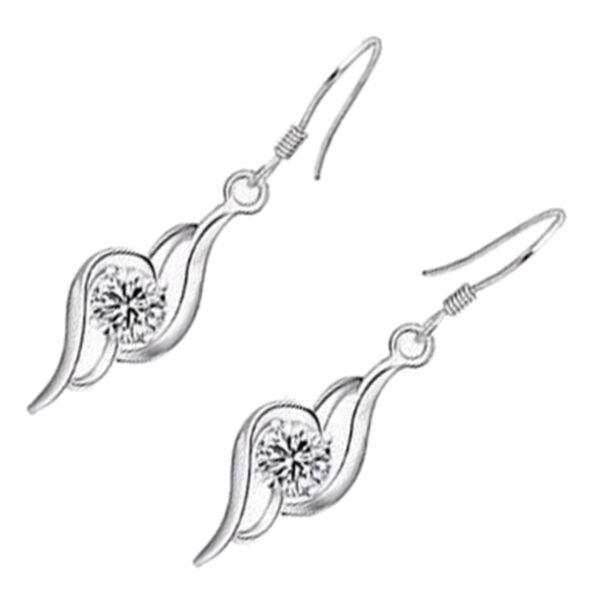 Jewellery Set 925 Sterling Silver Coated Pendant Necklace and Earrings Double Spiral Design Graced with Sparkling AAA Zircone Crystal - Diamond Clear