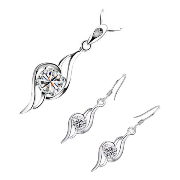 Jewellery Set 925 Sterling Silver Coated Pendant Necklace and Earrings Double Spiral Design Graced with Sparkling AAA Zircone Crystal