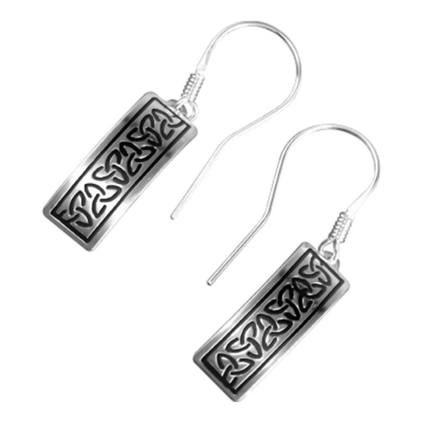 925 Sterling Silver Jewellery Set of Earrings and Pendant Necklace Rectangular Celtic Trinity Knots in Enamel - Black